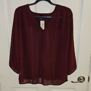 ❤️💜Ann Taylor Women’s V-Neck Sheer Blouse in Burgundy